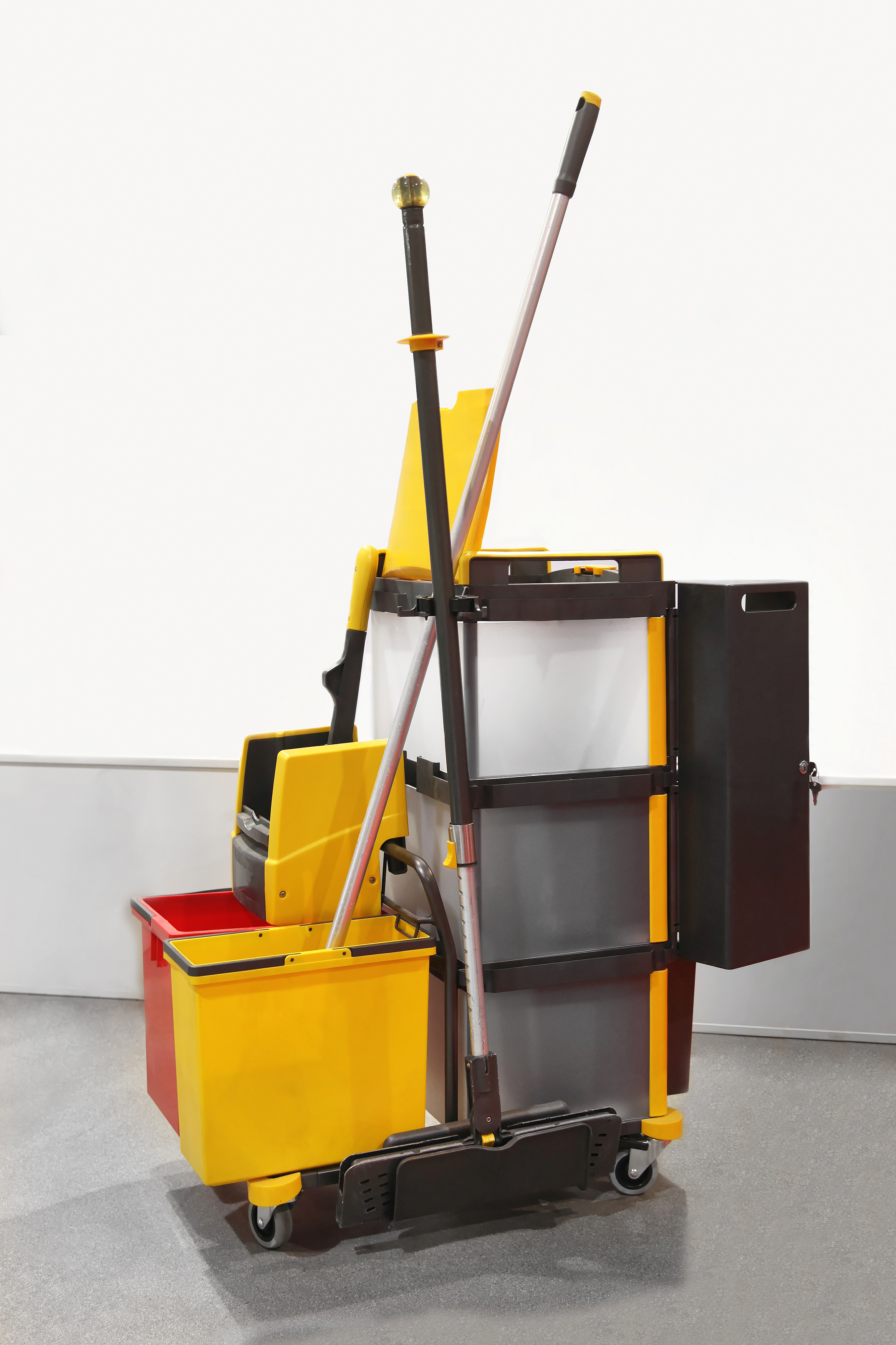 Heavy duty plastic janitorial cart with all equipment